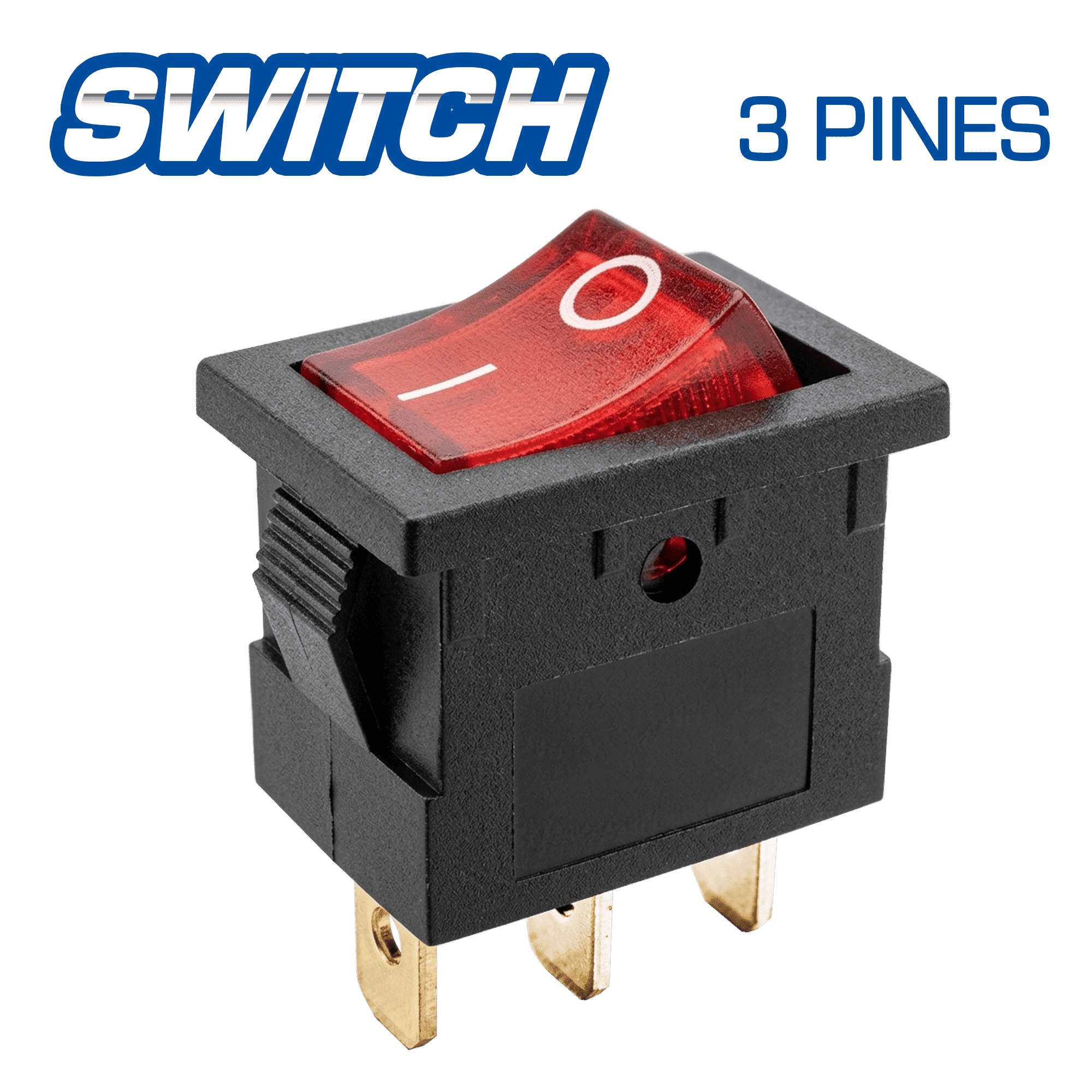 SWITCH C/LUZ ON-OFF 12V 3PIN 2CLIPS ROJO 10PZS