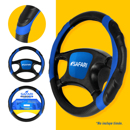 CUBRE VOLANTE PU NEGRO MICRO CARBON NEGRO DET AZUL