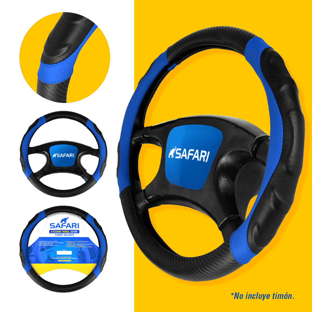 CUBRE VOLANTE PU NEGRO MICRO CARBON NEGRO DET AZUL