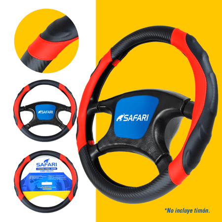 CUBRE VOLANTE PU NEGRO MICRO CARBON ROJO DET ROJO