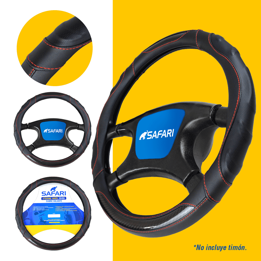 CUBRE VOLANTE PU NEGRO CARBON/COSTURA AZUL VENTILADO NEGRO