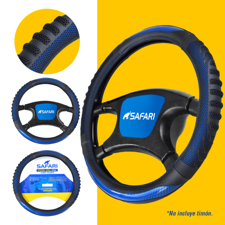CUBRE VOLANTE PU NEGRO PANAL/CARBON AZUL