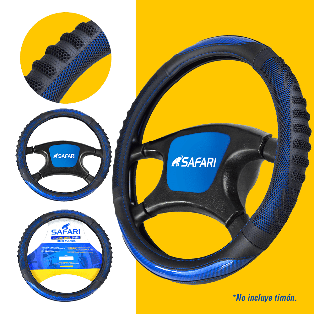 CUBRE VOLANTE PU NEGRO PANAL/CARBON AZUL