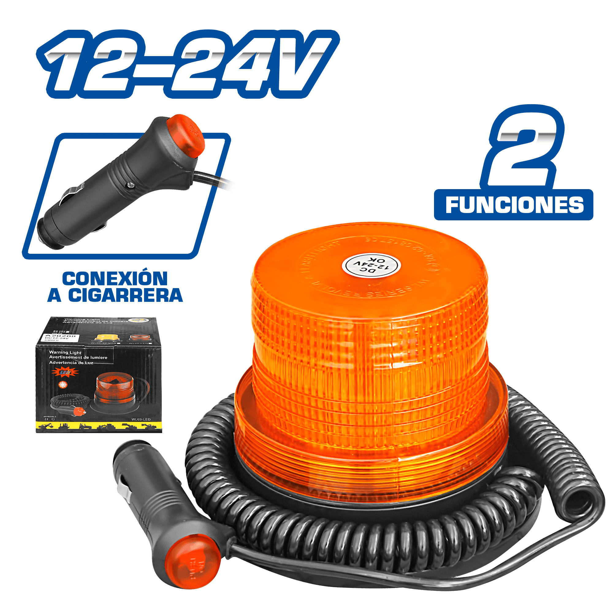 LUZ ADVERTENCIA LED CHICO 12V-24V 2FUNC AMBAR