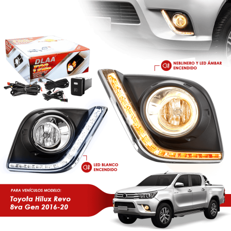 NEBLINERO SET COMPLETO + DRL TY HILUX REVO 8VA GEN 2016-20