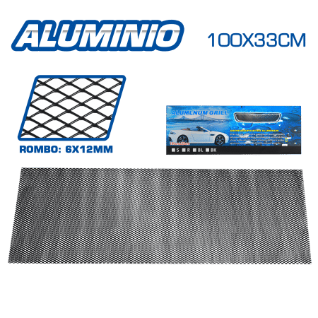MALLA ALUMINIO 100X33CM ROMBO: 6X12MM 6MM NEGRO