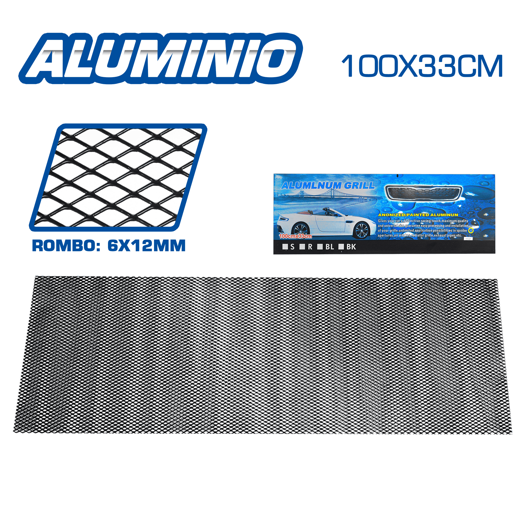 MALLA ALUMINIO 100X33CM ROMBO: 6X12MM 6MM NEGRO