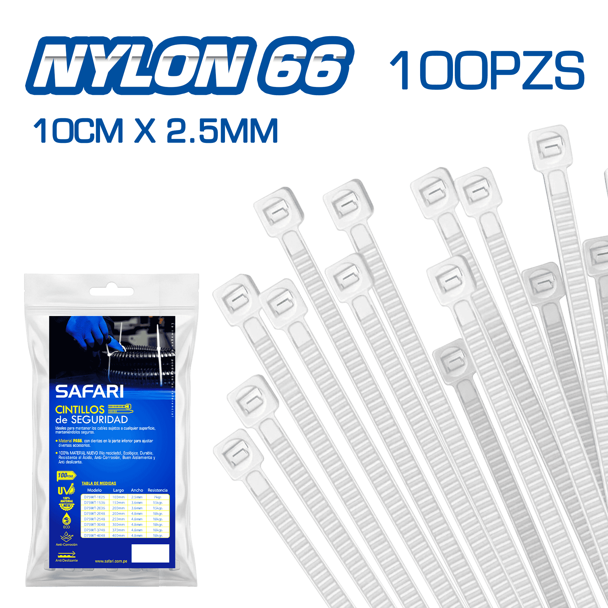 CINTILLO DE NYLON 66 BLANCO 10CMX2.5MM