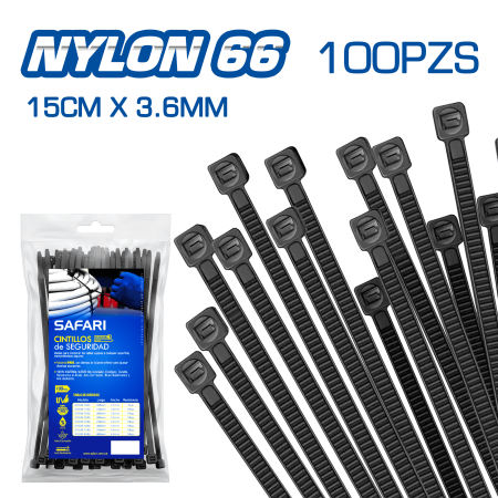 CINTILLO DE NYLON 66 NEGRO 15CMX3.6MM