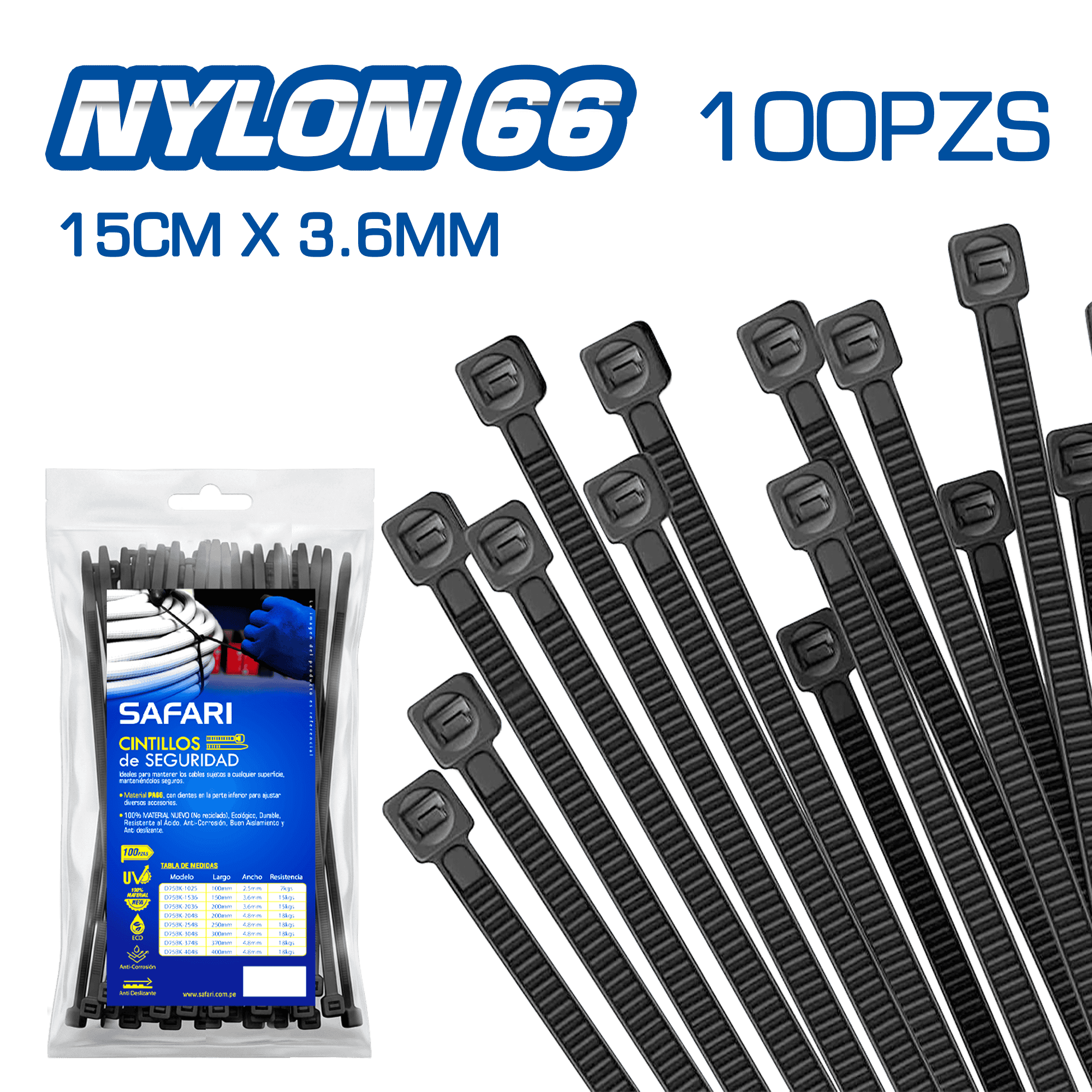 CINTILLO DE NYLON 66 NEGRO 15CMX3.6MM