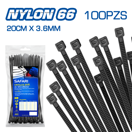 CINTILLO DE NYLON 66 NEGRO 20CMX3.6MM
