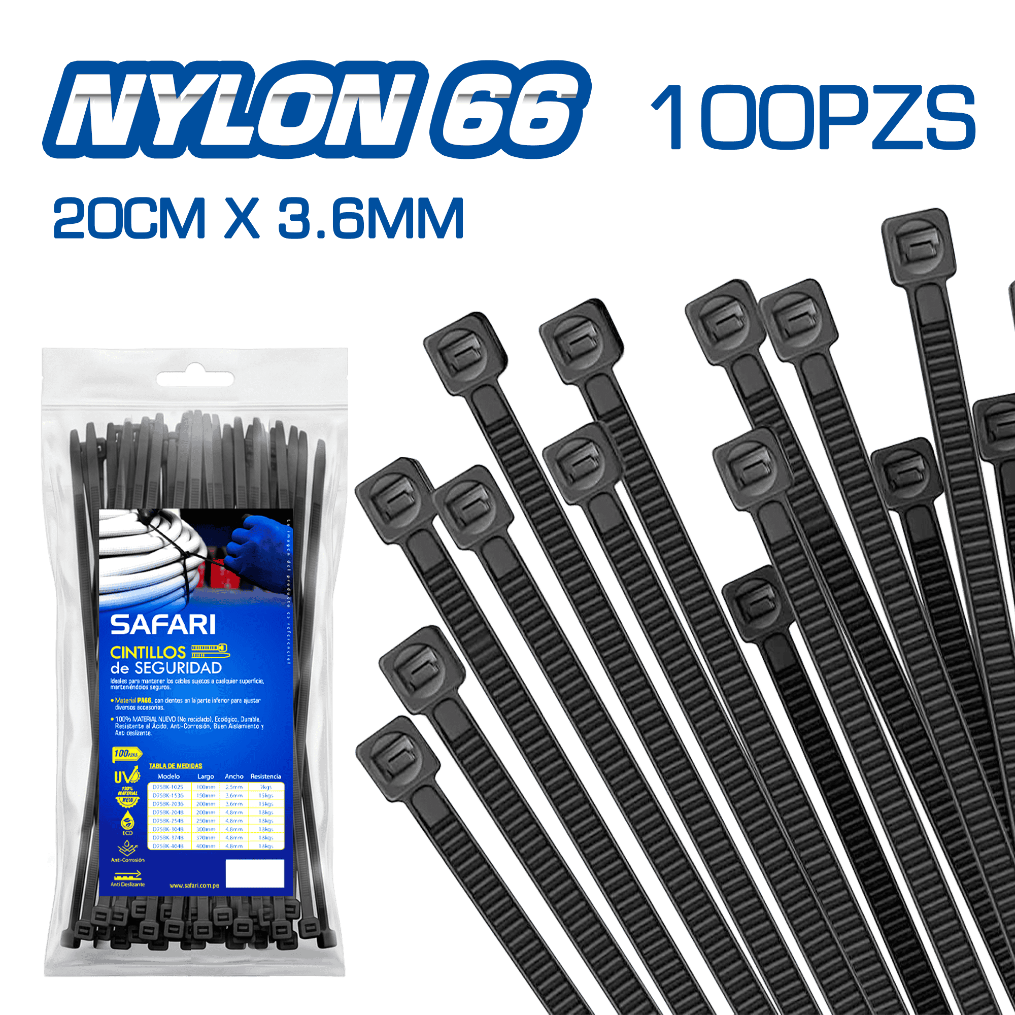CINTILLO DE NYLON 66 NEGRO 20CMX3.6MM