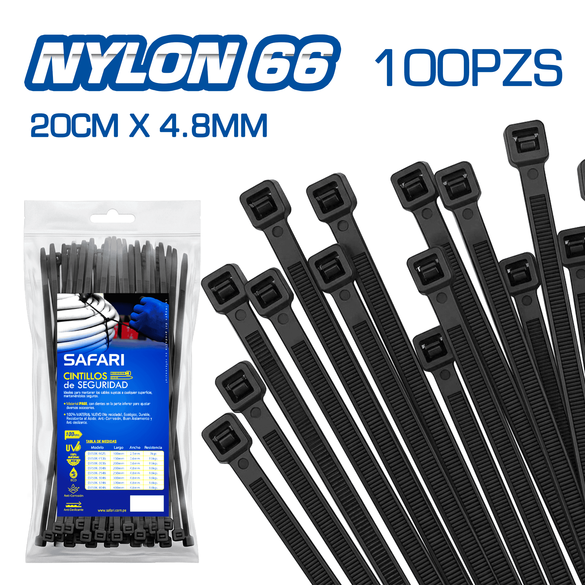 CINTILLO DE NYLON 66 NEGRO 20CMX4.8MM