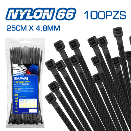CINTILLO DE NYLON 66 NEGRO 25CMX4.8MM