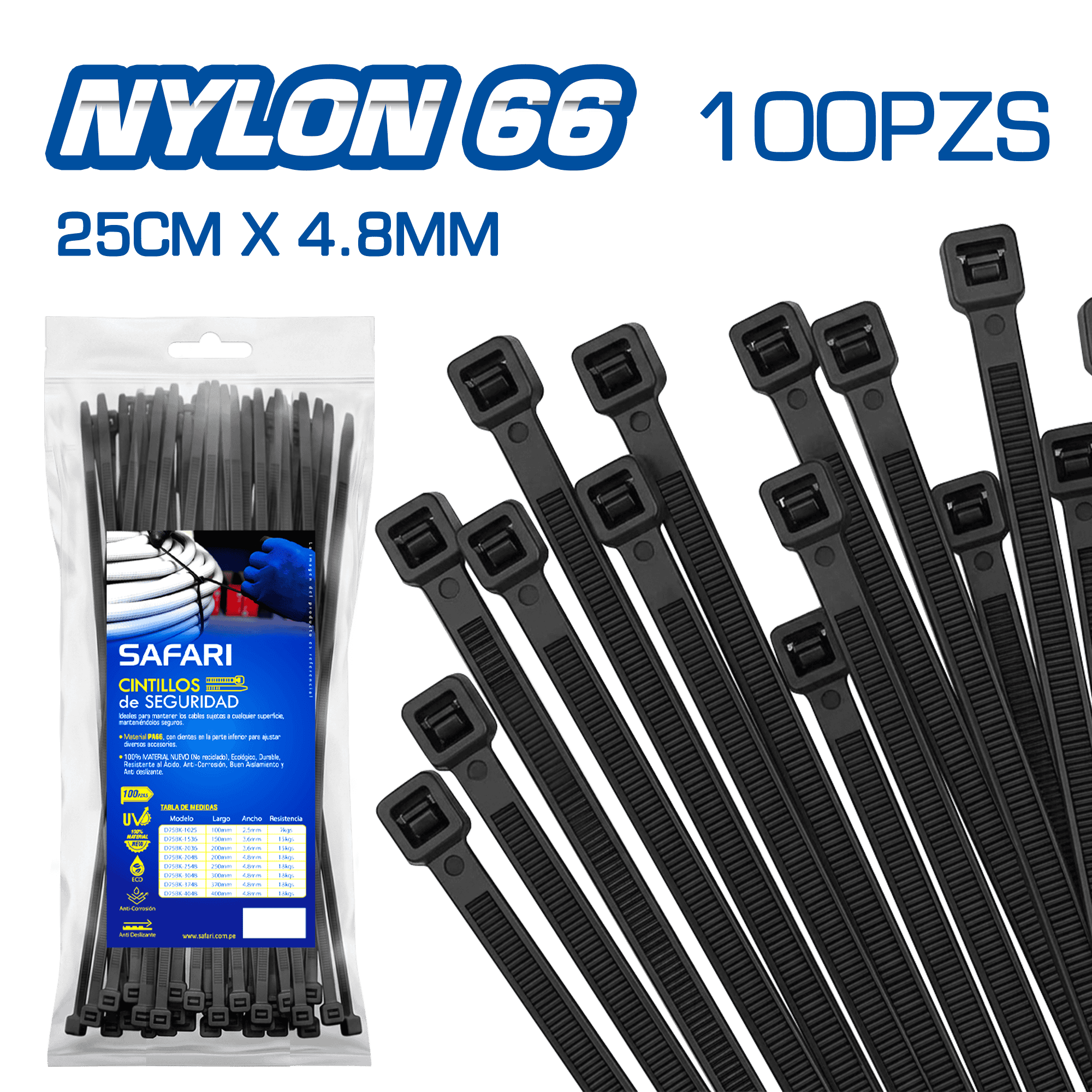 CINTILLO DE NYLON 66 NEGRO 25CMX4.8MM