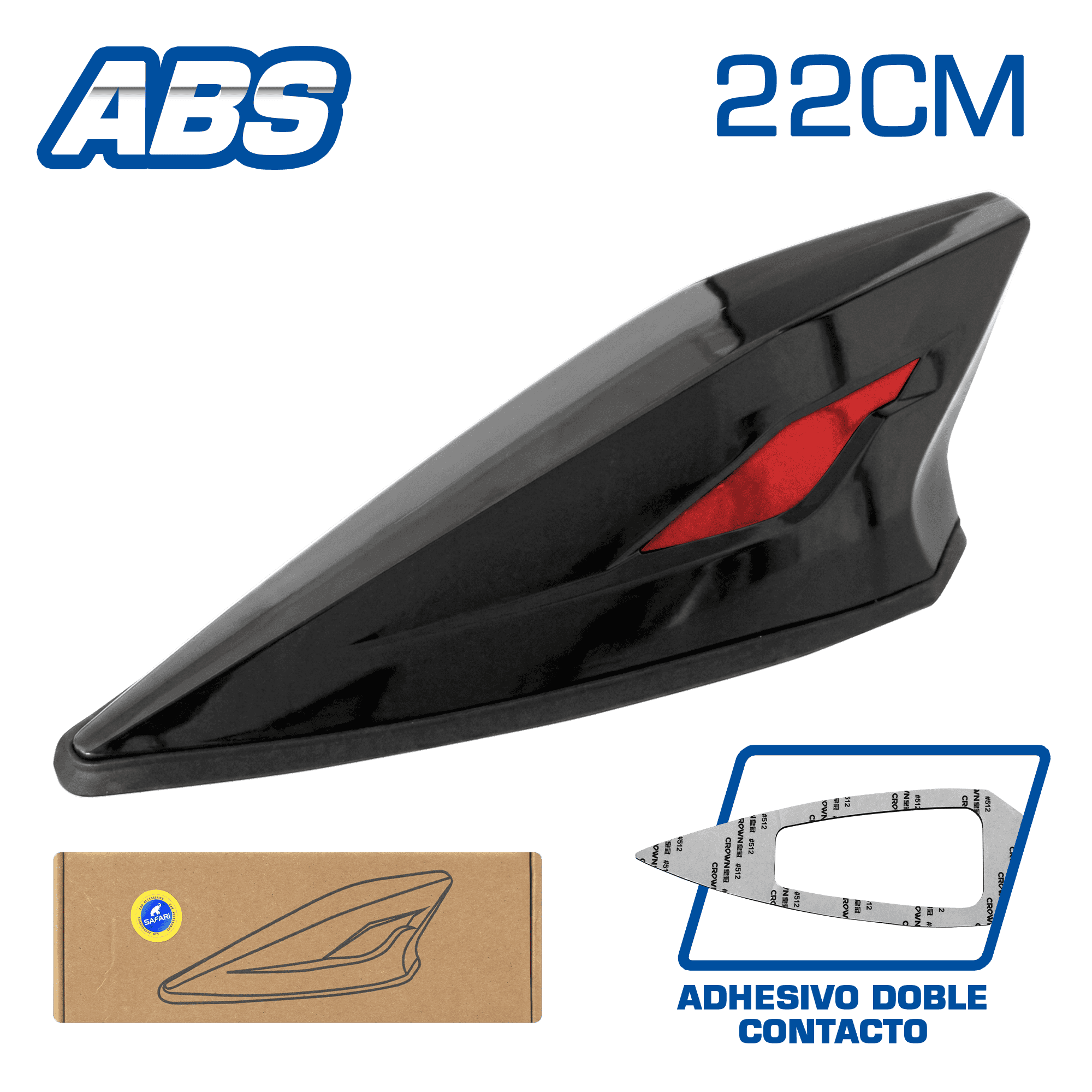 ANTENA TIBURON FUTURE NEGRO/ROJO 22CM ABS +ADHESIVO