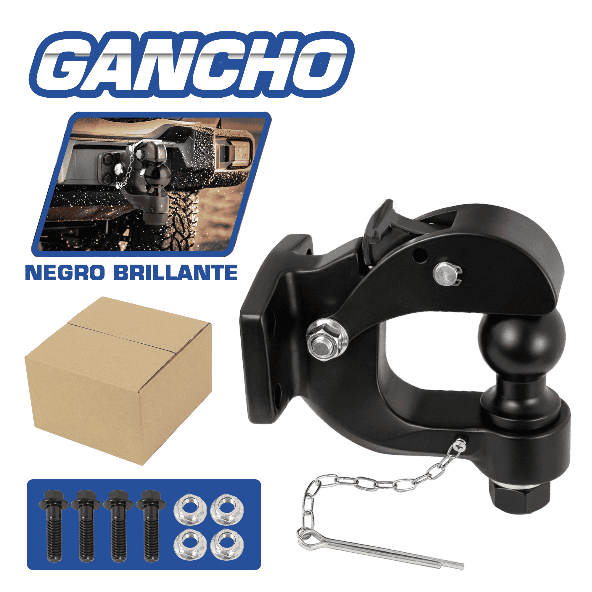 GANCHO DE REMOLQUE UNIVERSAL NEGRO BRILLANTE